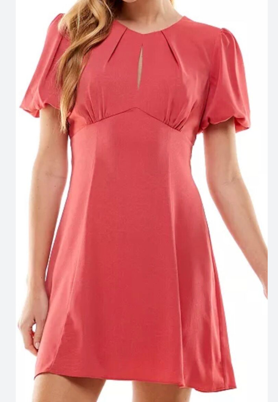 NWT Women’s Juniors CITY STUDIOS Puffed-Sleeve Open-Back Dress Coral Size 13